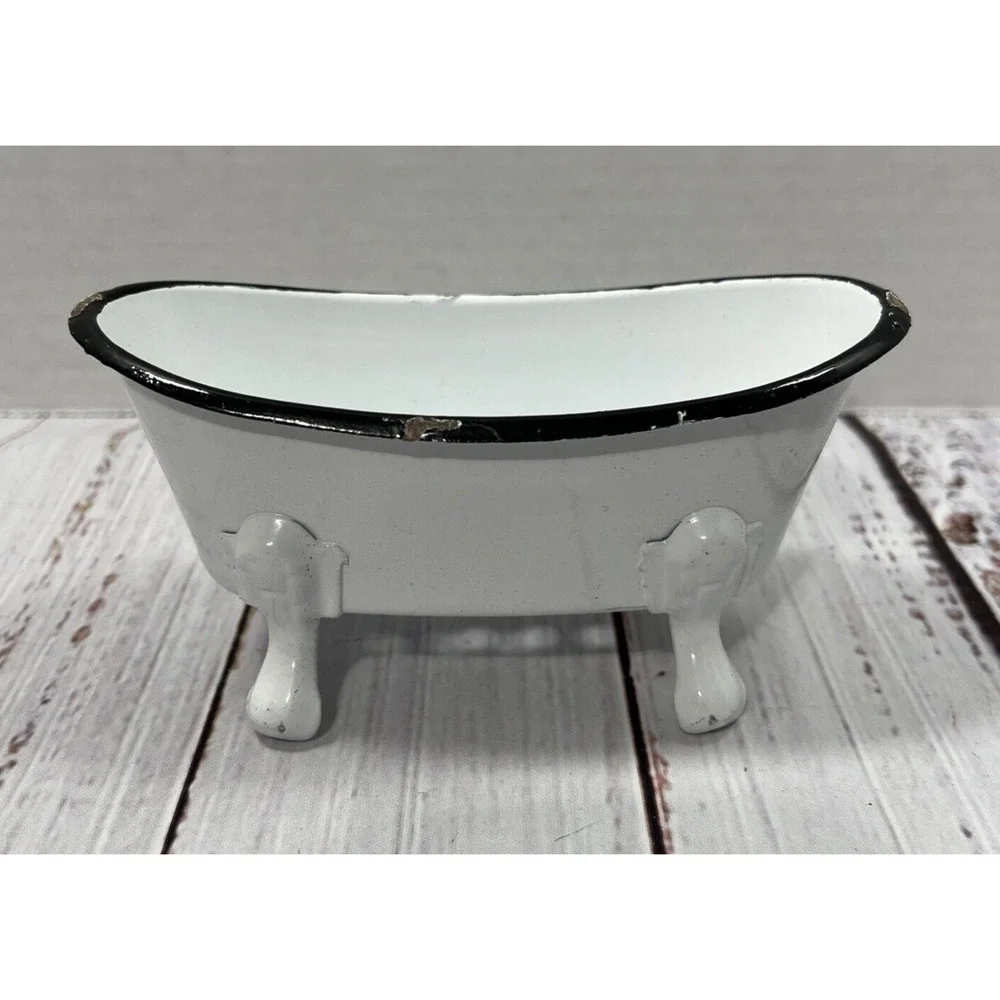 White Bathtub Enamelware Soap or Scrubby‎ Sponge Holder 5.5 Inches Farmhouse
